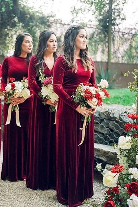 Modest Burgundy Bridesmaid Dresses with ...